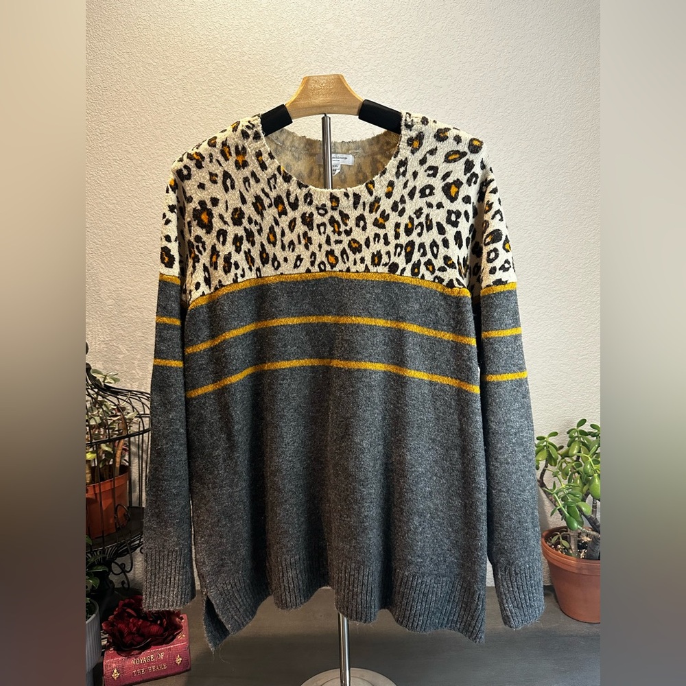 Gray and Leopard Print Sweater